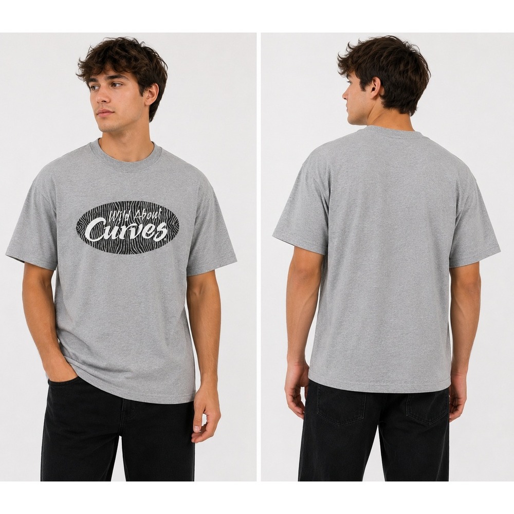 Jerzees‎ Mens Wild About Curves Graphic T-Shirt Gray Heavyweight Blend Large L